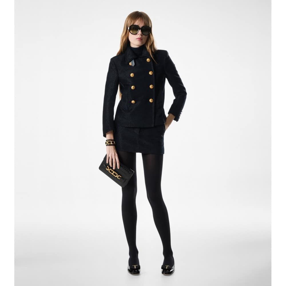 Tom Ford o1loc1c0126 CS1248 Metallic Silk Cropped Peacoat in Blue Size M / US 6-8 / IT 42-44 - 2 Thumbnail