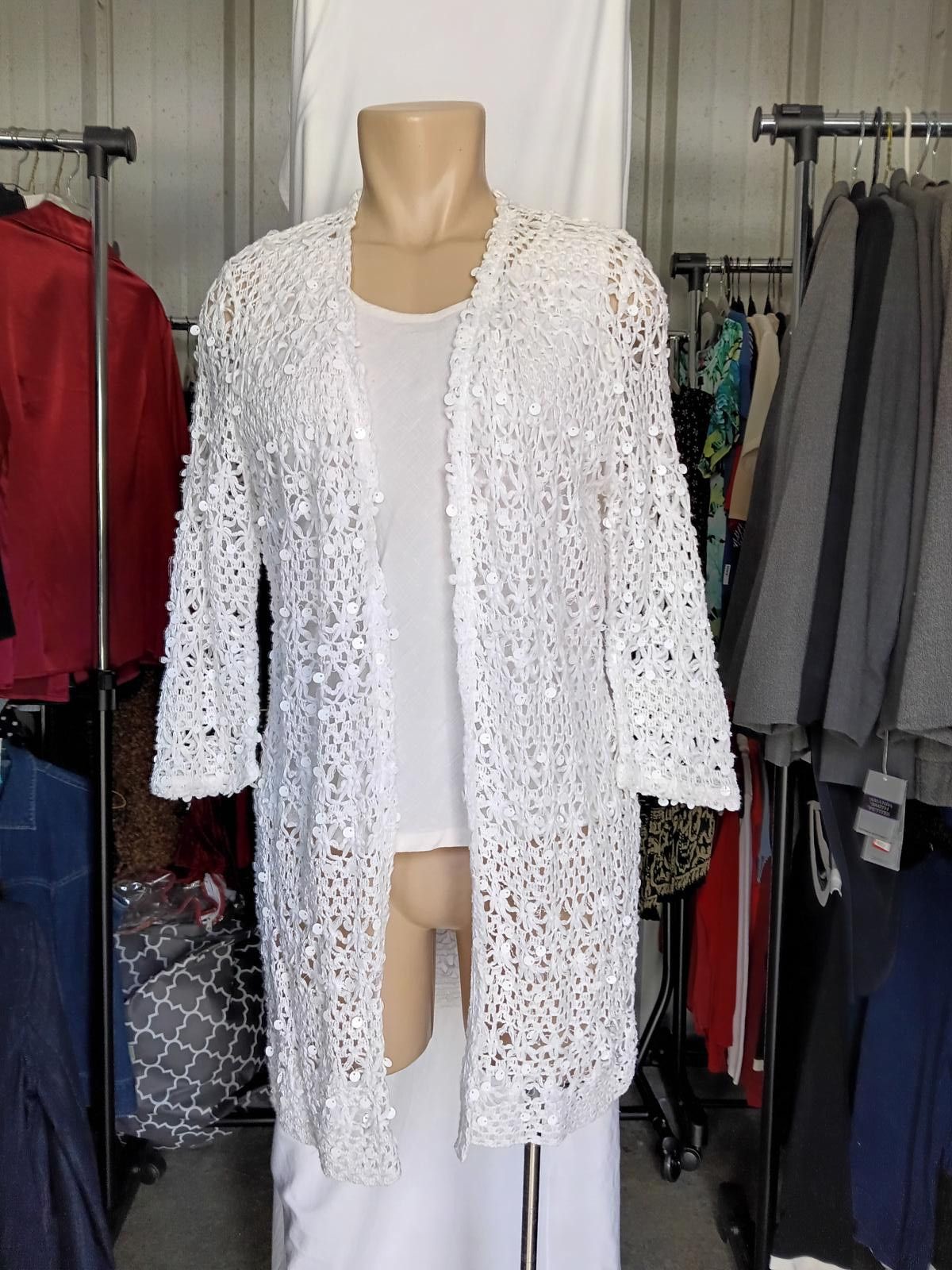 Designer Chic Crochet Open Cardigan Size S / US 4 / IT 40 - 1 Thumbnail