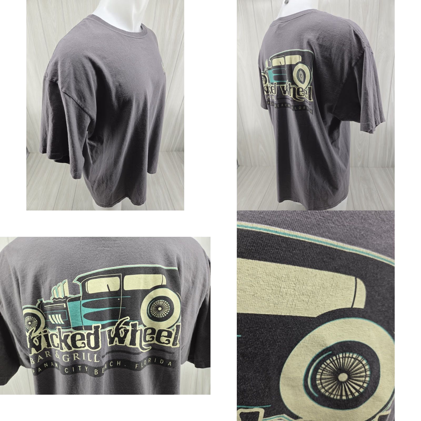 Anvil Distressed Wicked Wheel Motorcycle Panama City Beach Shirt Men Gray 2XL Size US XXL / EU 58 / 5 - 8 Thumbnail