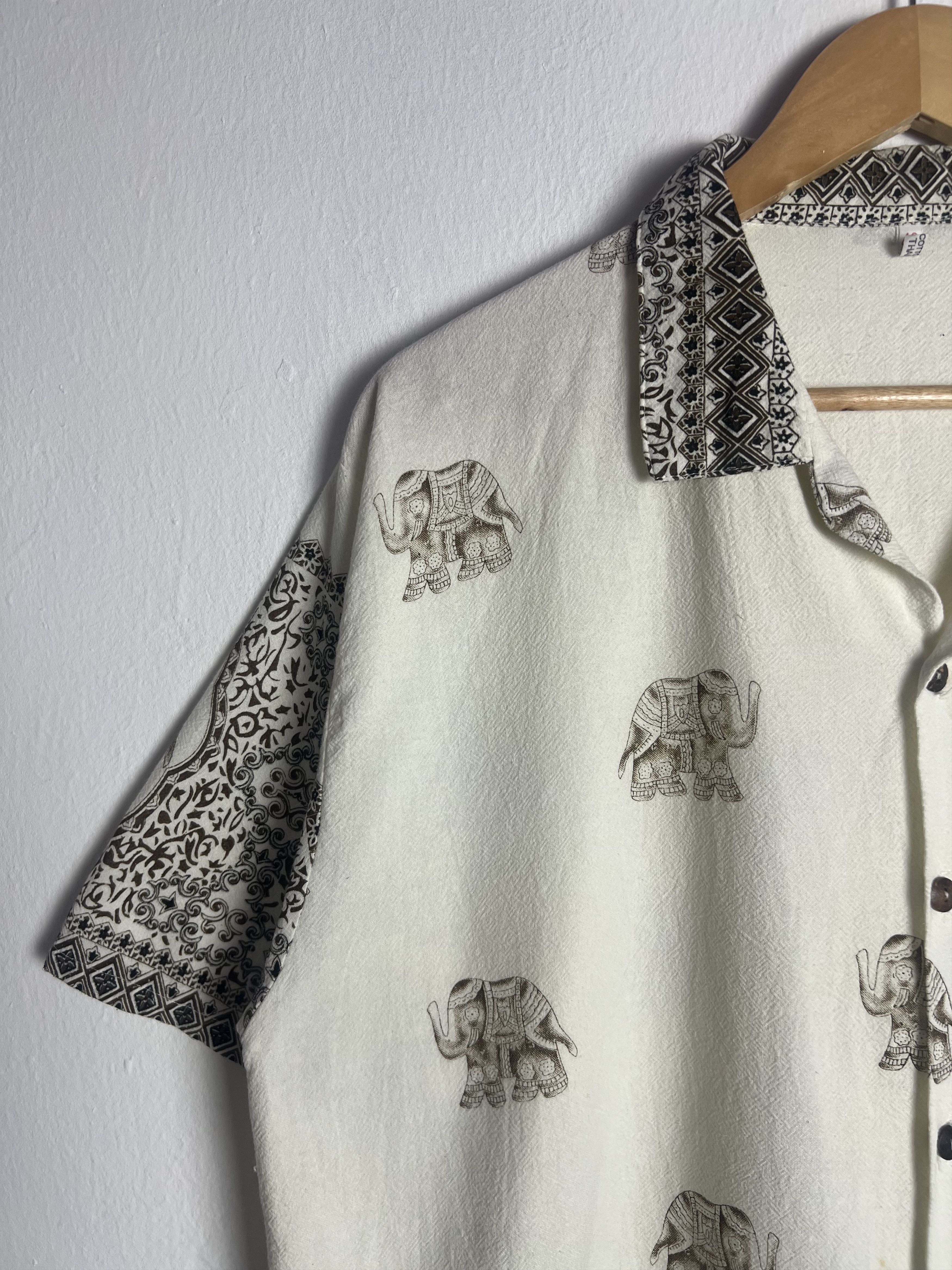 If Six Was Nine Elephant Print Patterned Trim Collar Camp Shirt Size US L / EU 52-54 / 3 - 4 Thumbnail