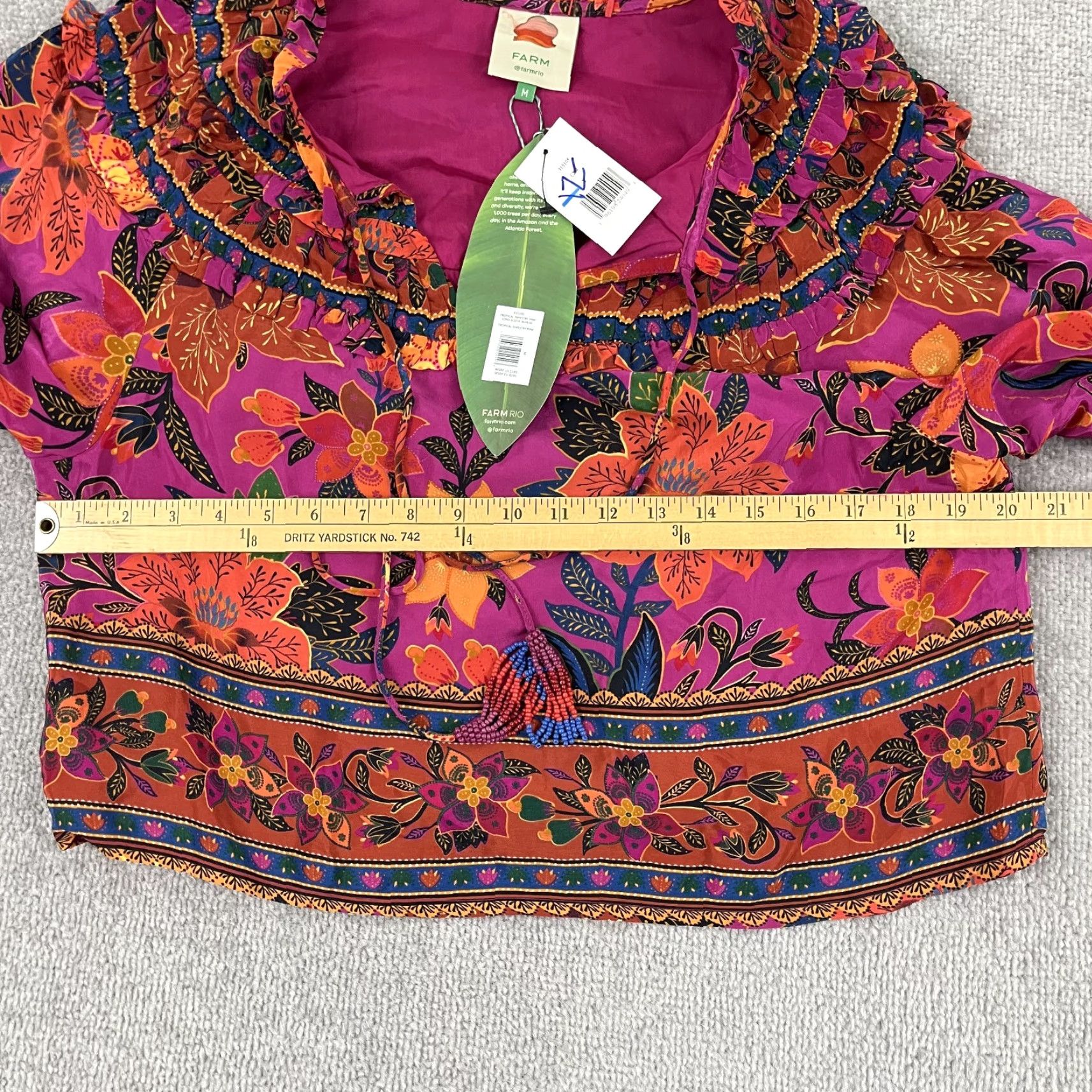 Farm Rio Farm Rio Blouse Womens Medium Floral Ruffled Long Sleeve V-Neck Casual Lightweight Multicolor Size M / US 6-8 / IT 42-44 - 7 Thumbnail