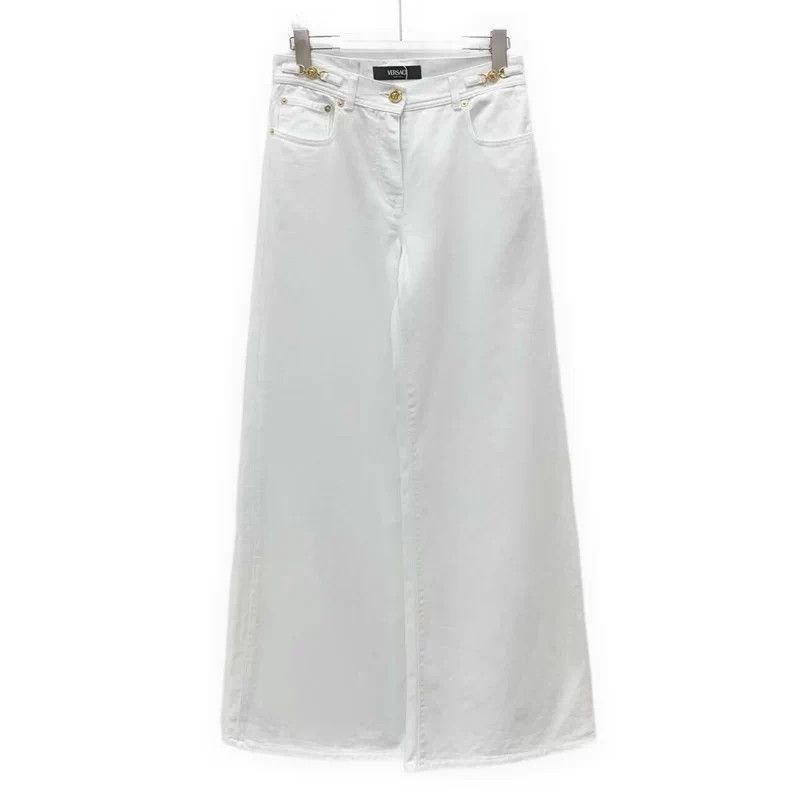 Versace Versace White leather logo casual trousers Size 27" / US 4 / IT 40 - 1 Thumbnail
