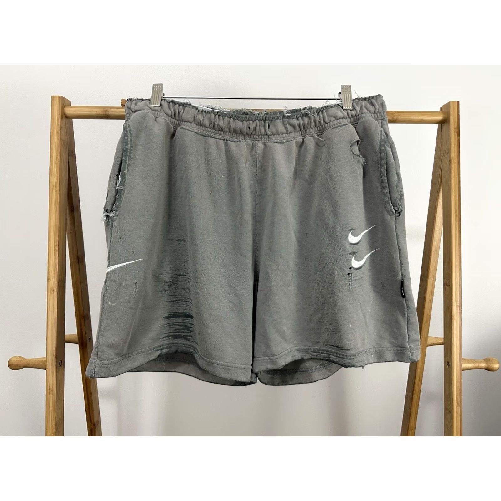 Nike Nike Swoosh Super Thrashed Distressed Worn Faded Soft Shorts XL Gray Mens Shorts XL Distressed NikeSwoosh Thrashed Workwear 90s Theme Mens Size US 36 / EU 52 - 2 Thumbnail