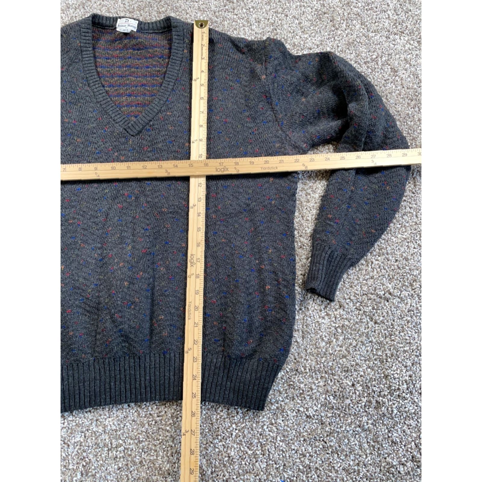 Neiman Marcus VINTAGE Neiman Marcus Donegal Wool Sweater Adult Large Gray Chunky-Knit V-Neck Long Sleeve Geometric 80s Retro Mens Size US L / EU 52-54 / 3 - 5 Thumbnail