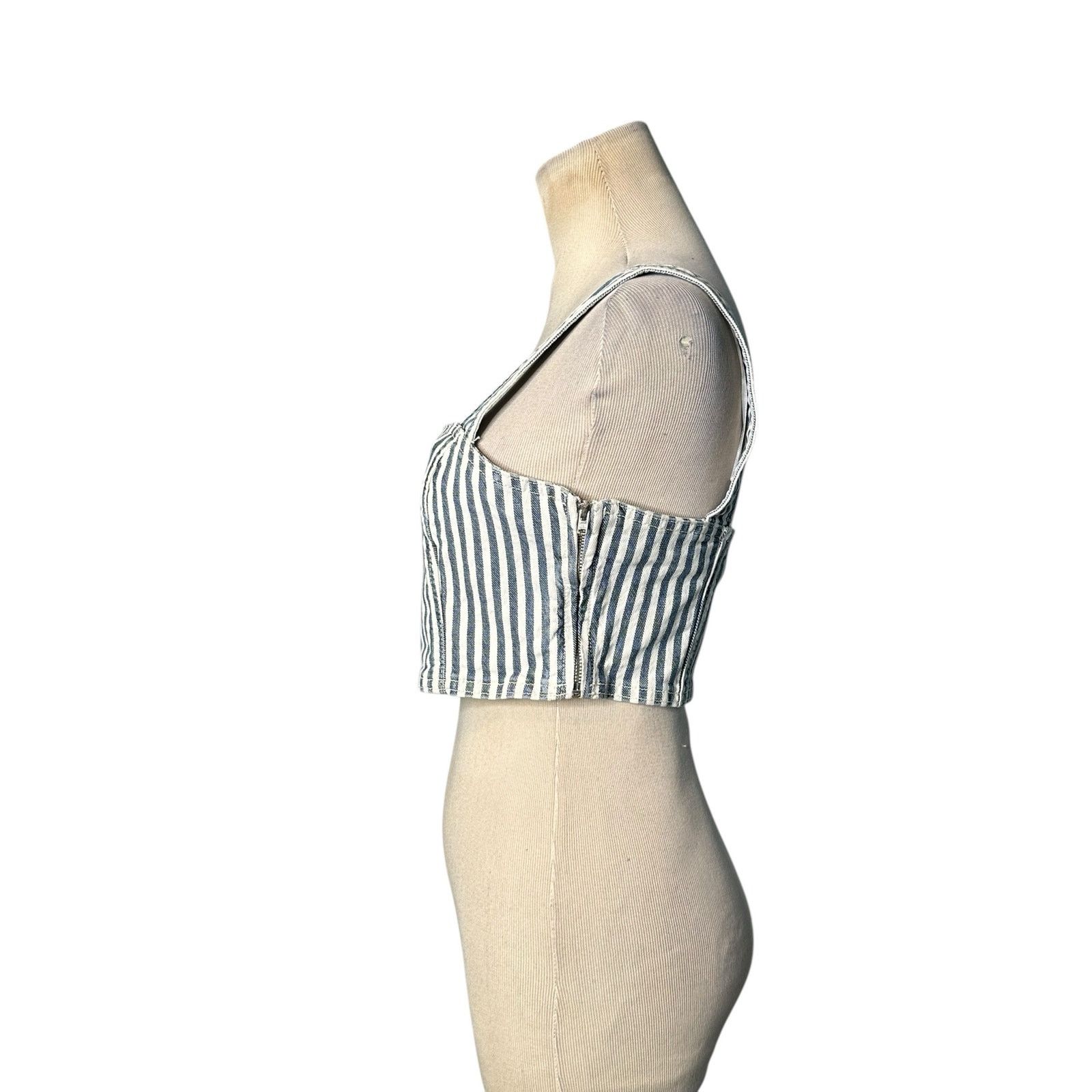 Zara Zara blue white denim strappy crop top size Small Size S / US 4 / IT 40 - 11 Thumbnail