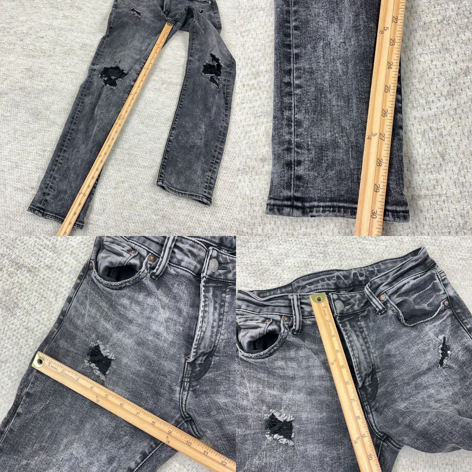 American Eagle Outfitters American Eagle Jeans Men 31x32 Slim Fit Straight Black Distressed Charcoal Wash 5-Pocket Denim Slim Modern Mens Size US 31 - 8 Thumbnail