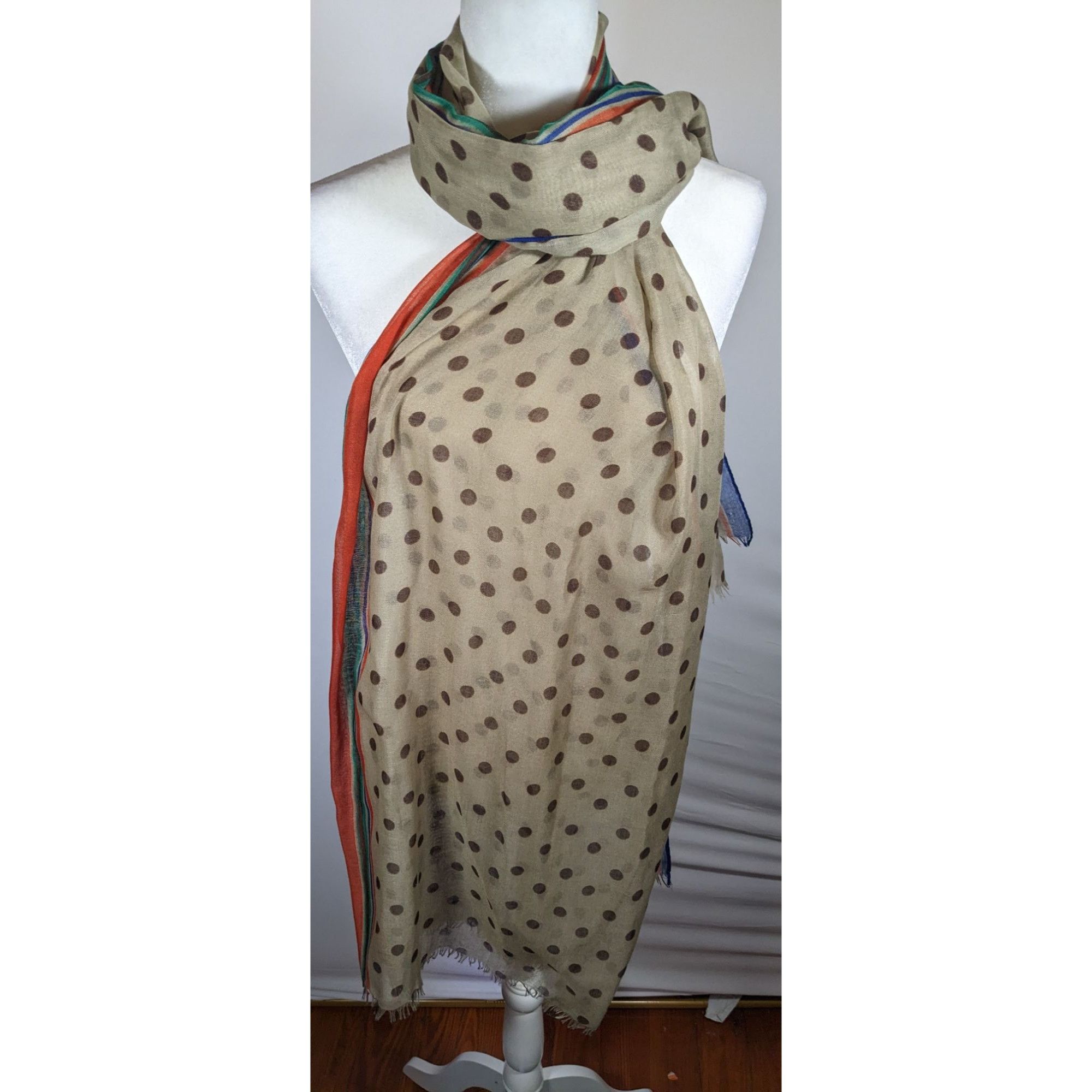 Other Vintage 70s Taupe Scarf With Brown Polka Dots And Rainbow St Size ONE SIZE - 7 Thumbnail