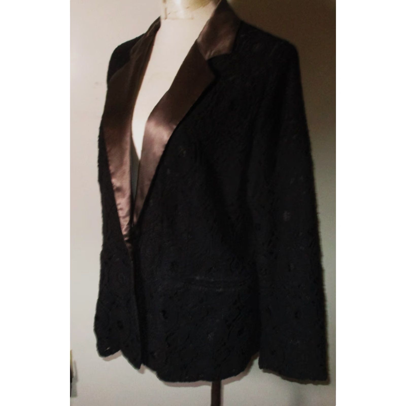 Vintage WINTER SILKS Jacket Women's Size L Black Lace Silk Trim NWT Size L / US 10 / IT 46 - 4 Thumbnail
