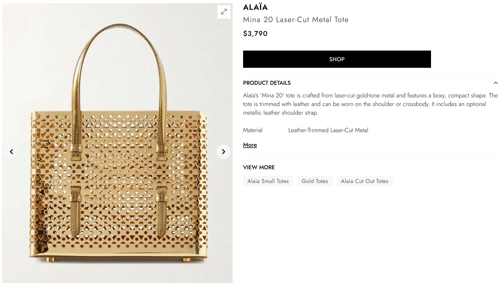 Alaia *NEW* SMALL MINA 20 METAL & LEATHER GOLD BAG Size ONE SIZE - 4 Thumbnail