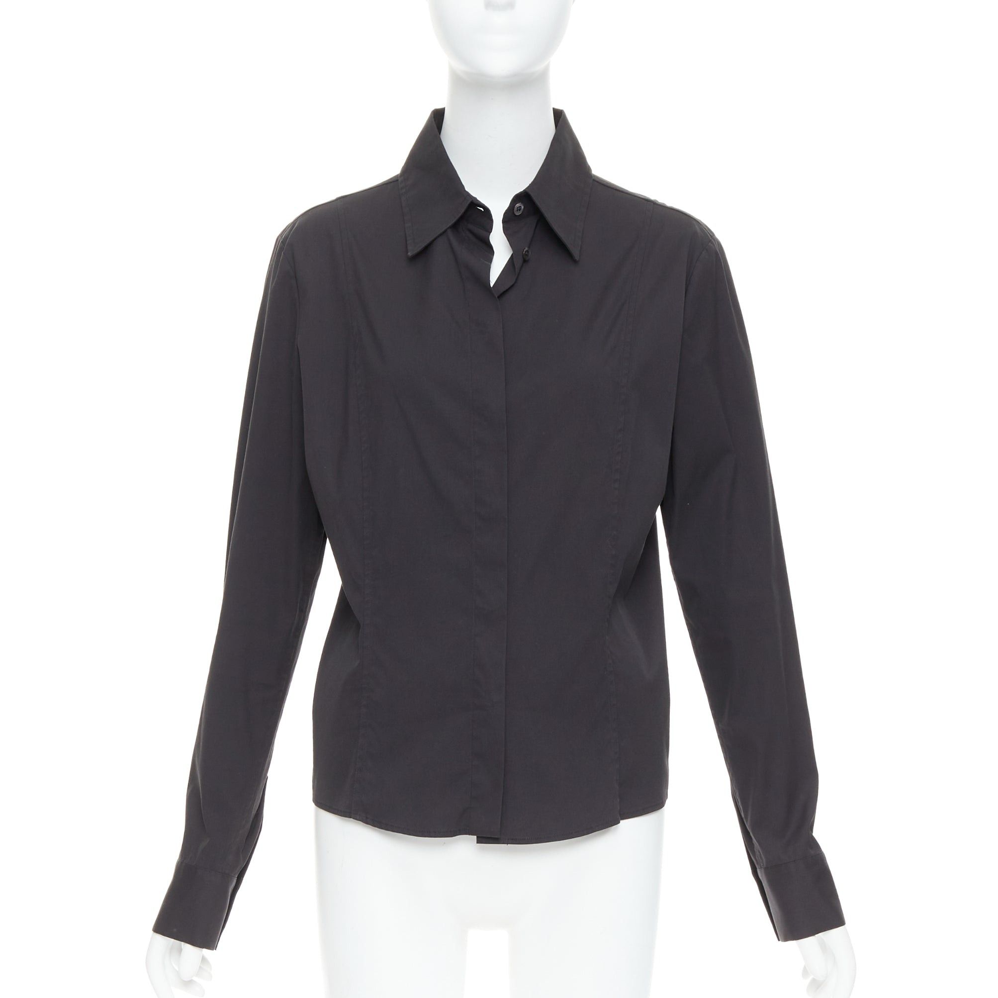 GUCCI Tom Ford 2000 black cotton blend slim fit panelled shirt IT46 XL