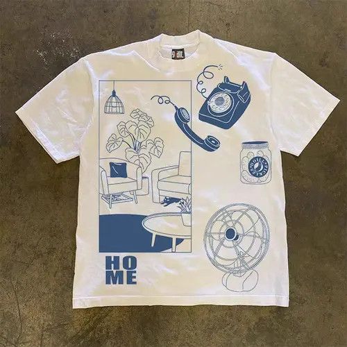 Japanese Brand × Vintage White washed retro fan print cotton t-shirt Size US M / EU 48-50 / 2 - 3 Thumbnail