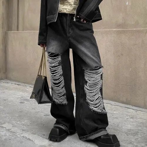 Jean Fukiishi x Aya Baggy distressed ripped wide leg y2k jeans Size US 32 / EU 48 - 1 Thumbnail
