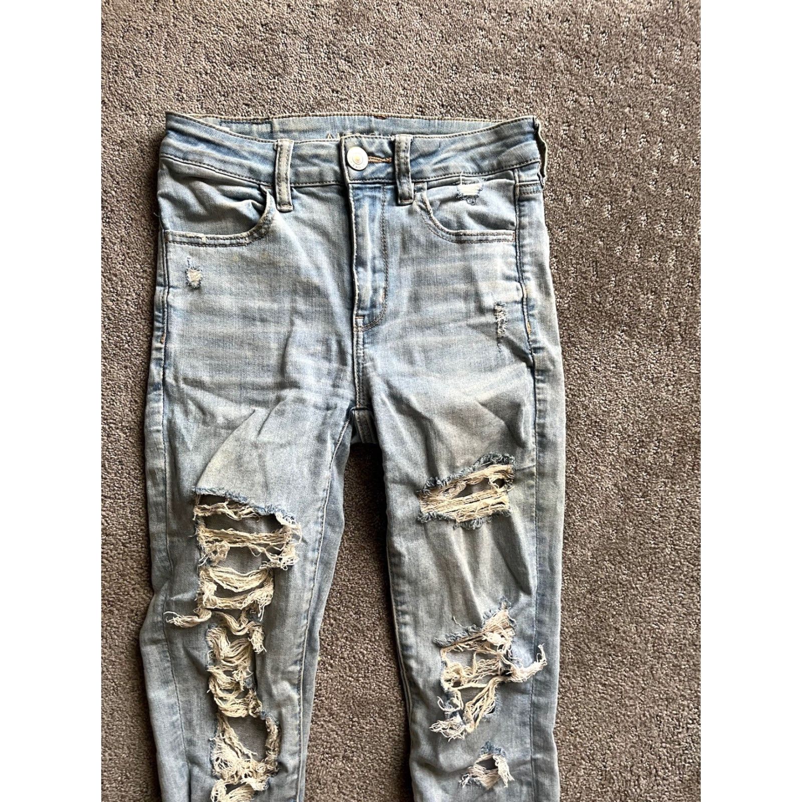 American Eagle Outfitters American Eagle Outfitters Jegging Crop Womens 2 High Rise Skinny Dark Blue Distressed Jeans Girls Size 26" / US 2 / IT 38 - 4 Thumbnail