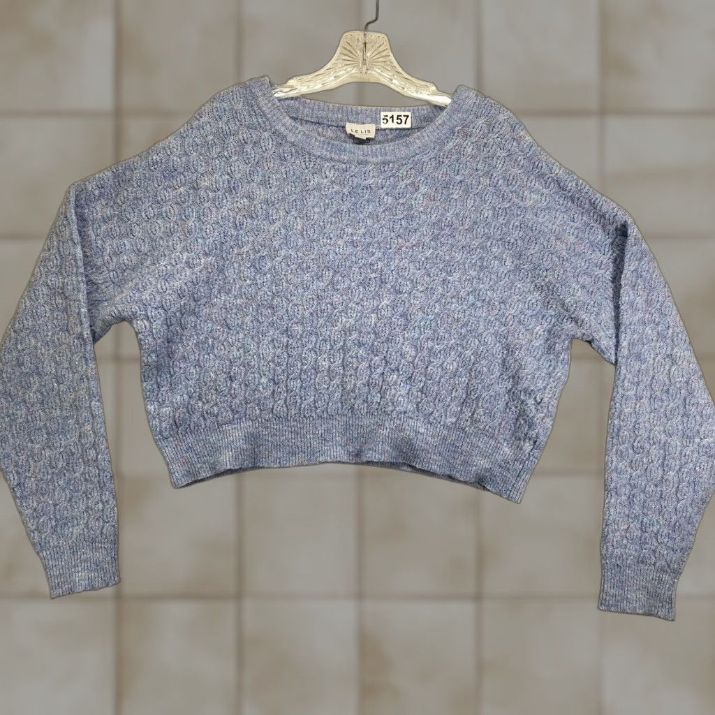 Vintage Women's Wool Blend Sweater Medium Blue Crew Neck Cable Knit Cropped Le Lis Size M / US 6-8 / IT 42-44 - 1 Thumbnail
