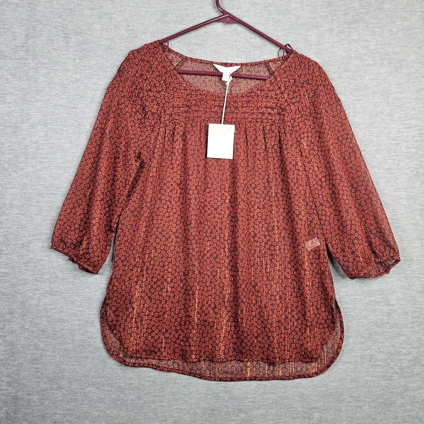 Vintage LC LAUREN CONRAD Pintuck Peasant Blouse Red Sz M Womens Regular 3/4 Sleeve Casual Shirt Brand LC Lauren Conrad Size M / US 6-8 / IT 42-44 - 2 Thumbnail