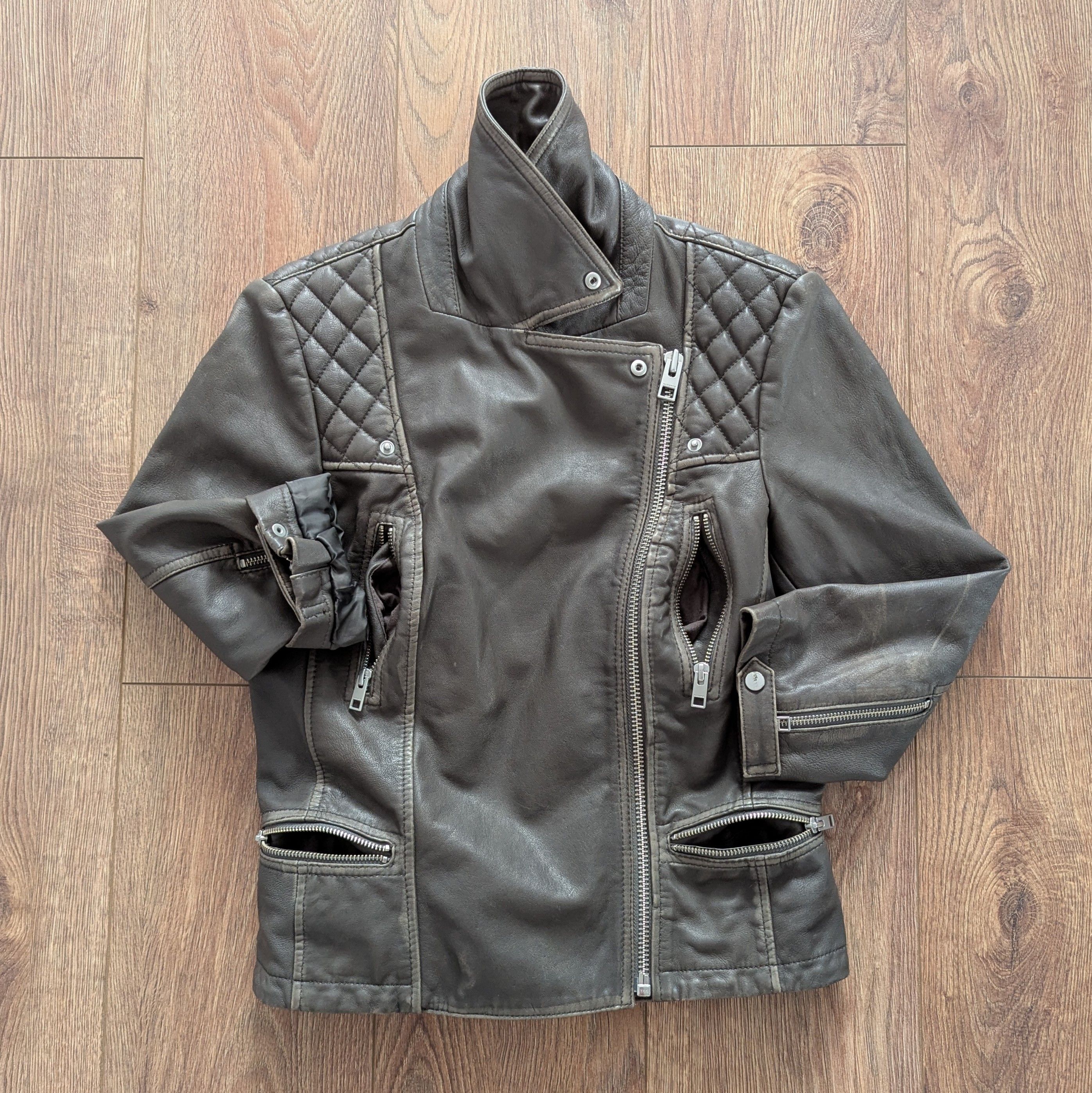 Allsaints ALLSAINTS Cropped Cargo Biker Leather Jacket With Scuffs Size M / US 6-8 / IT 42-44 - 9 Thumbnail