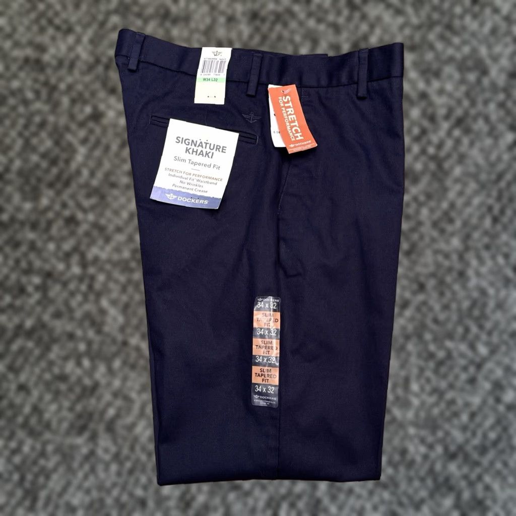 Dockers DOCKERS Easy Khaki Pants Mens 34x32 Navy Blue Slim Fit Tapered Stretch New Size US 34 / EU 50 - 1 Thumbnail