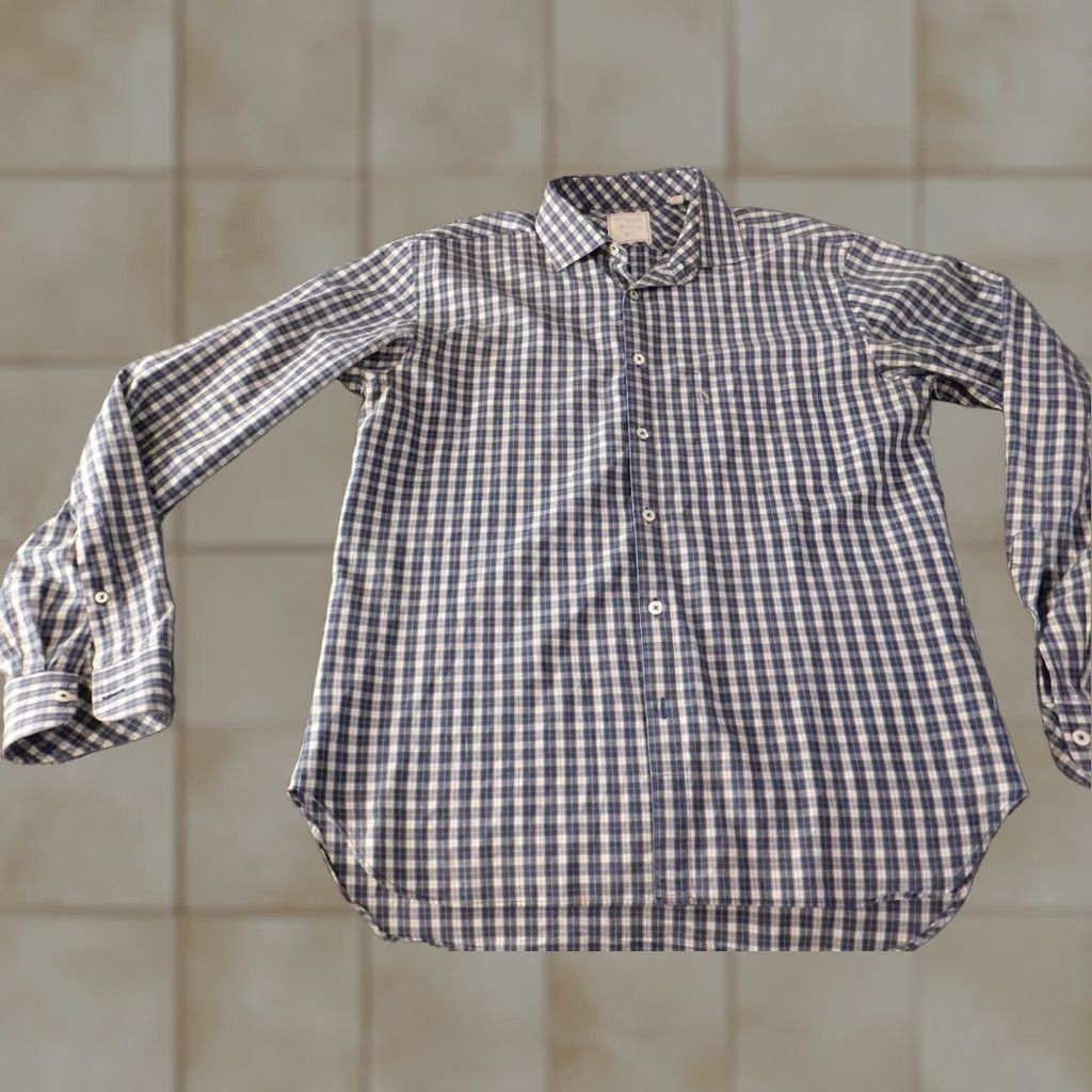 Billy Reid Billy Reid Mens Shirt M blue plaid button down slim knit collar Button-Up Mens Size US M / EU 48-50 / 2 - 1 Thumbnail