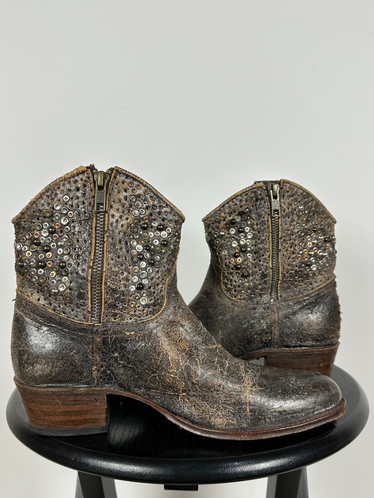 Sendra Sendra 8602 Brown Leather Studded Cowboy Biker Ankle Boots Size US 7.5 / IT 37.5 - 8 Thumbnail