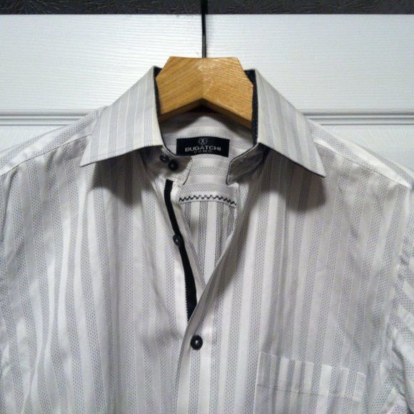BUGATCHI BUGATCHI MENS WHITE 100%COTTON CASUAL SHIRT SIZE: L Size US L / EU 52-54 / 3 - 1 Thumbnail