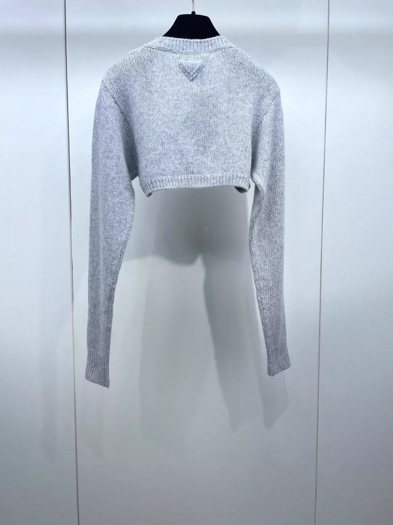 Prada Prada Light Gray Knitted Wool Crop Cardigan-2506 Size S / US 4 / IT 40 - 2 Thumbnail