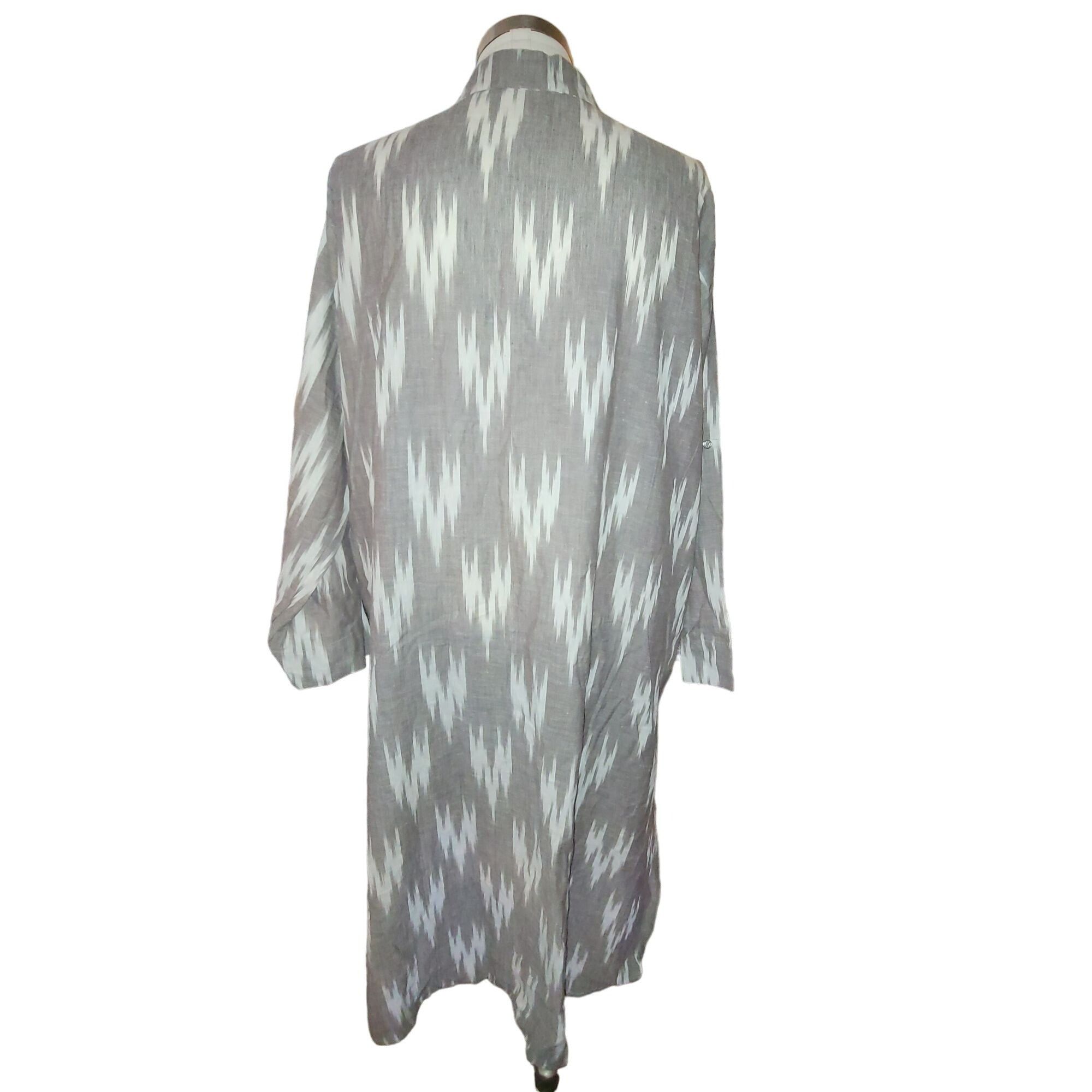 Vintage ZhenNymph Shirt Gray & White Ikat Pattern Button-Down High L Size L / US 10 / IT 46 - 3 Thumbnail