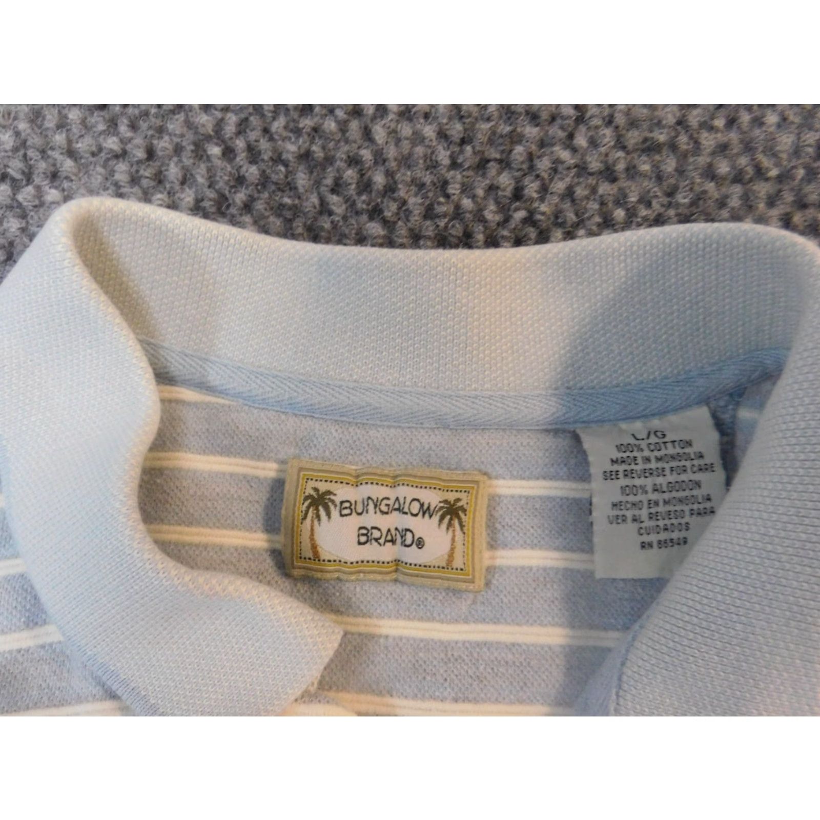 Vintage Bungalow Brand Polo Shirt Mens Large blue striped Short Sleeve Knit Cotton Polyester Classic Regular Casual Size US L / EU 52-54 / 3 - 7 Thumbnail