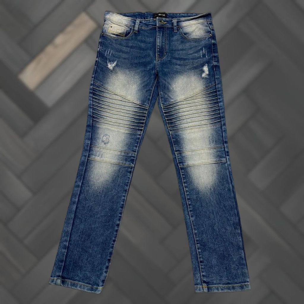 Vintage WT02 Moto Biker Jeans Men's 32x30 Blue Skinny Stretch Distressed Ribbed Jeans Size US 32 / EU 48 - 1 Thumbnail