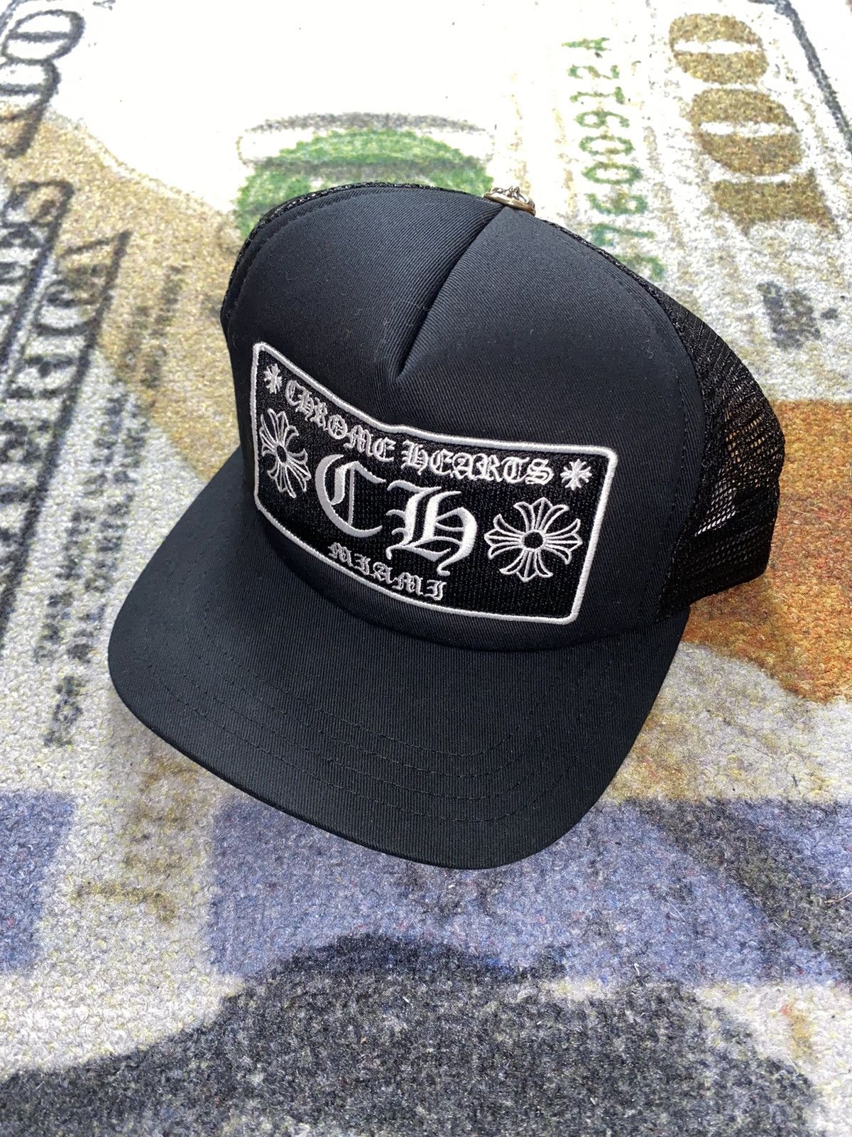image of Chrome Hearts Miami Exclusive Trucker Hat in Black, Men's