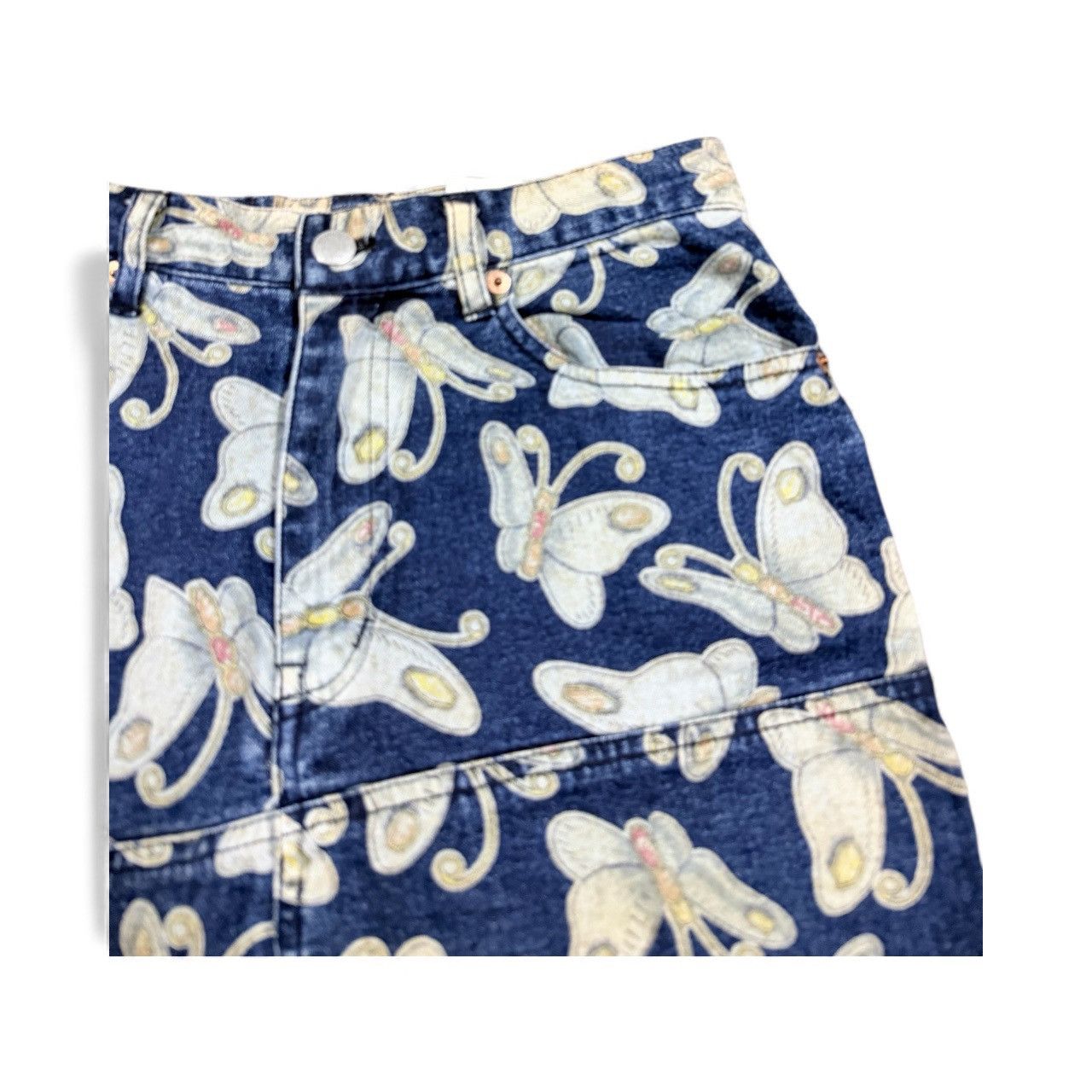 Vtg🔥Chevignon Butterfly All Over Print Jeans Skirt