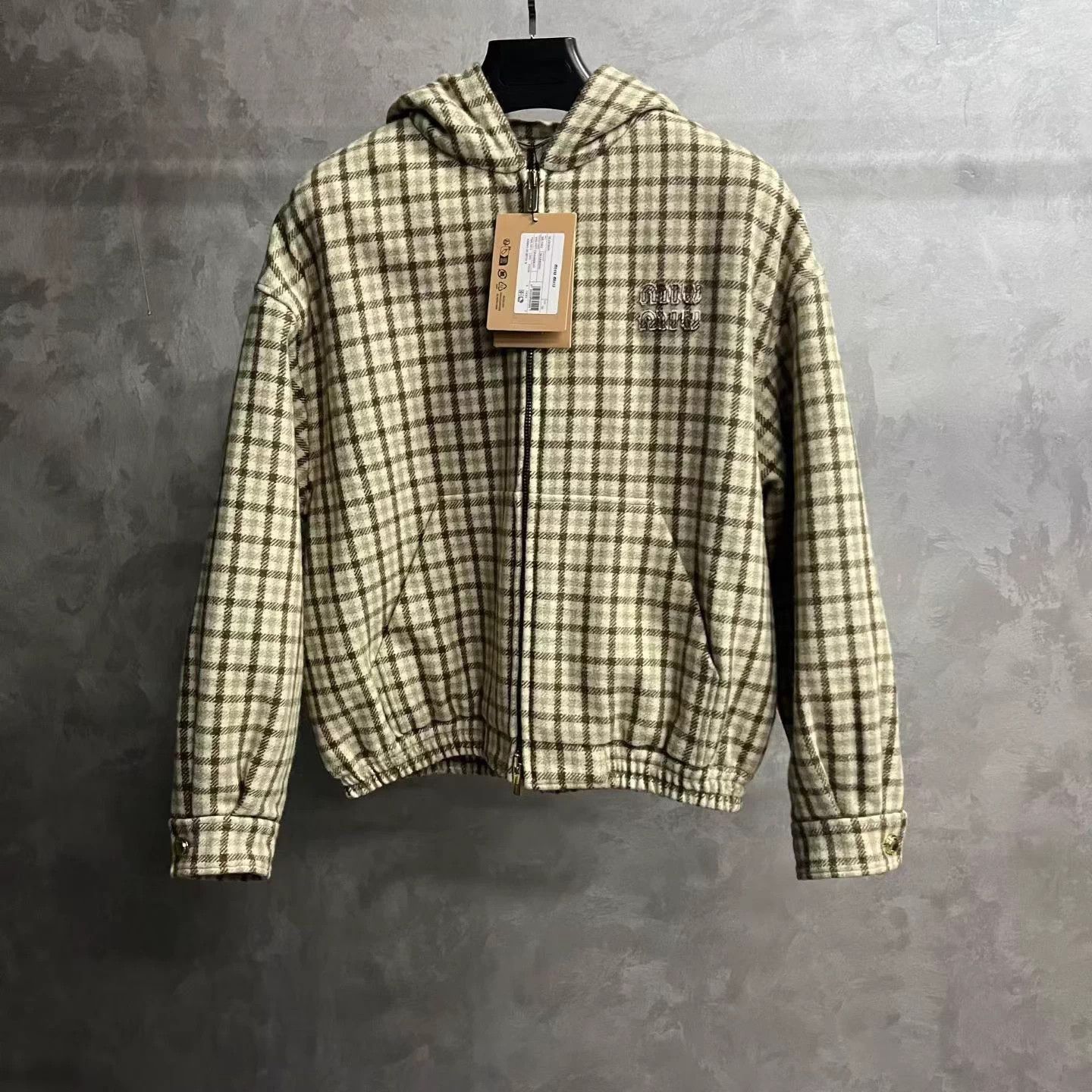 Miu Miu MIU MIU Cocoa Brown Check Logo Embroidery Jacket Size S / US 4 / IT 40 - 1 Thumbnail