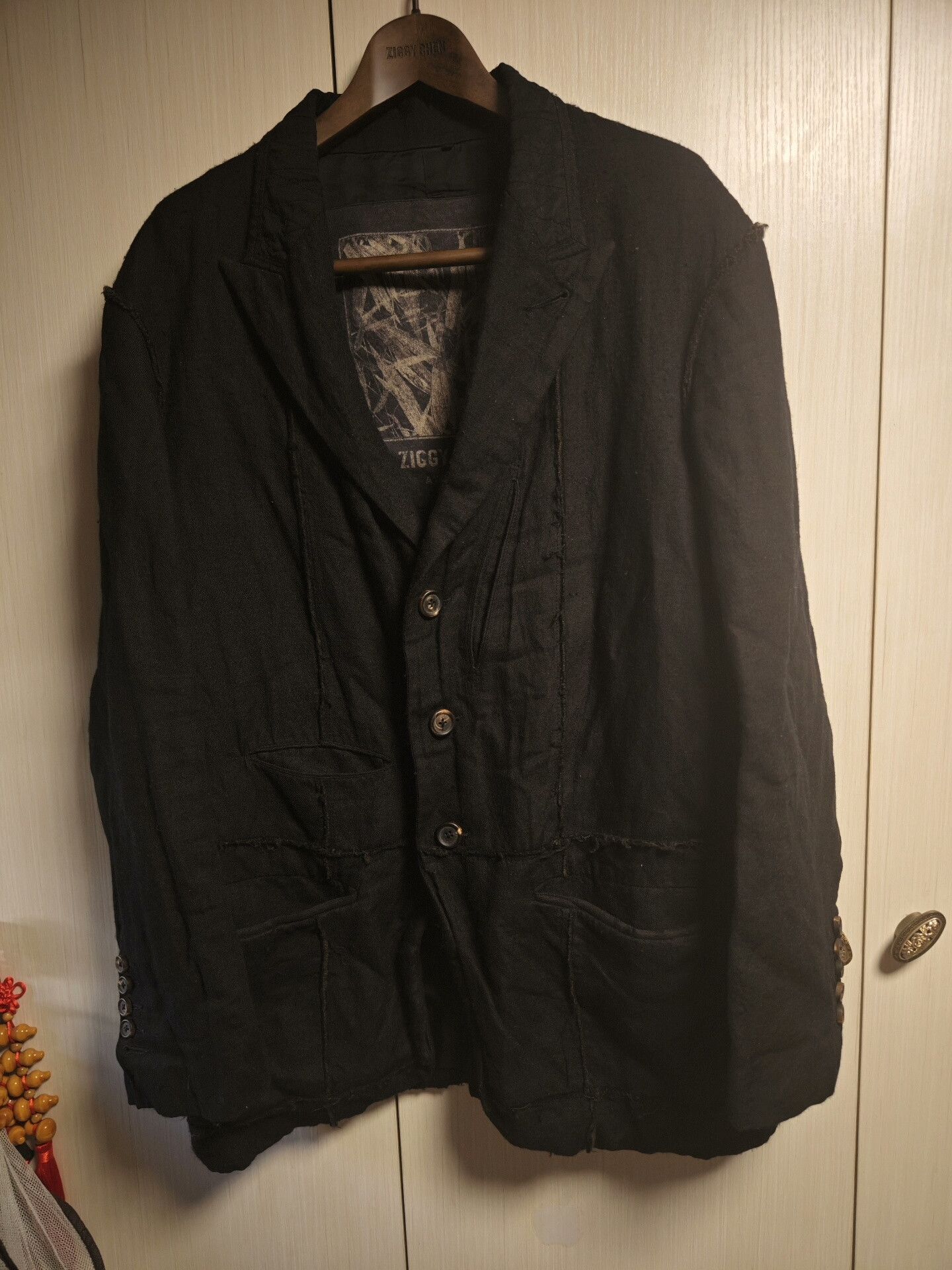 Ziggy Chen 21AW Black Distressed Wool Blazer