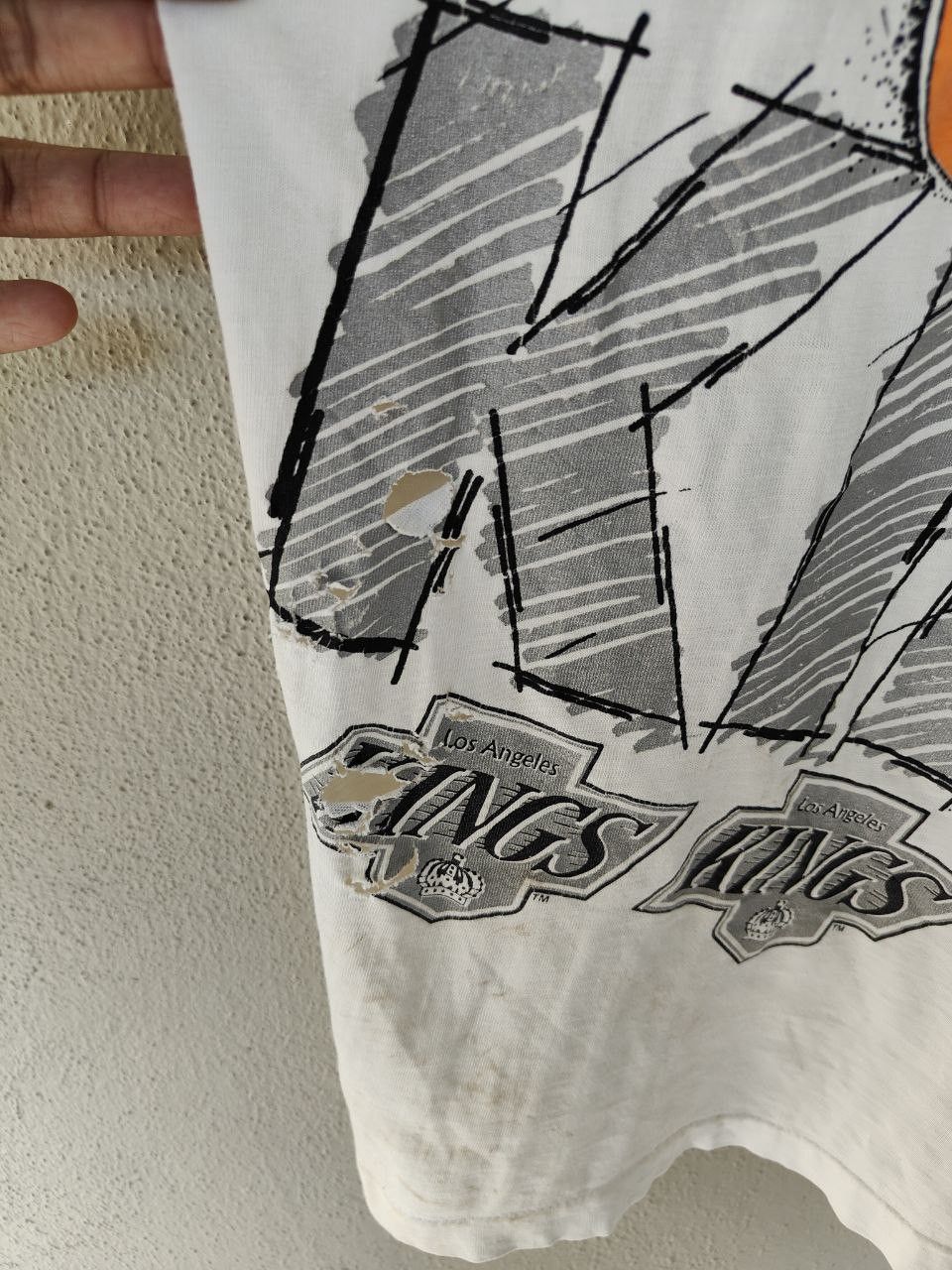 NHL TRASHED 1992 Vtg Overprint NHL La Kings worn T Size US XL / EU 56 / 4 - 9 Thumbnail
