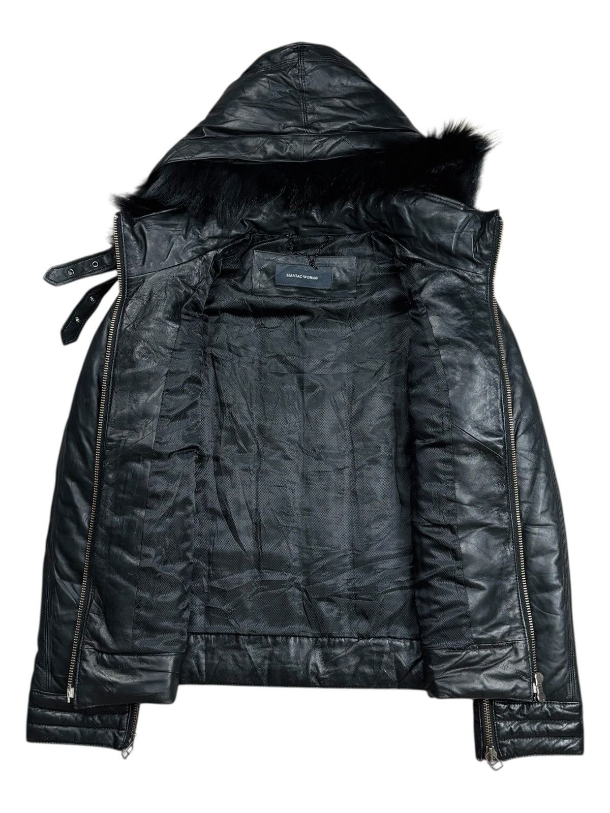 Yasuyuki Ishii 2000s Maniac Works - Fur Hoodie Leather Rider Jacket Size US M / EU 48-50 / 2 - 4 Thumbnail