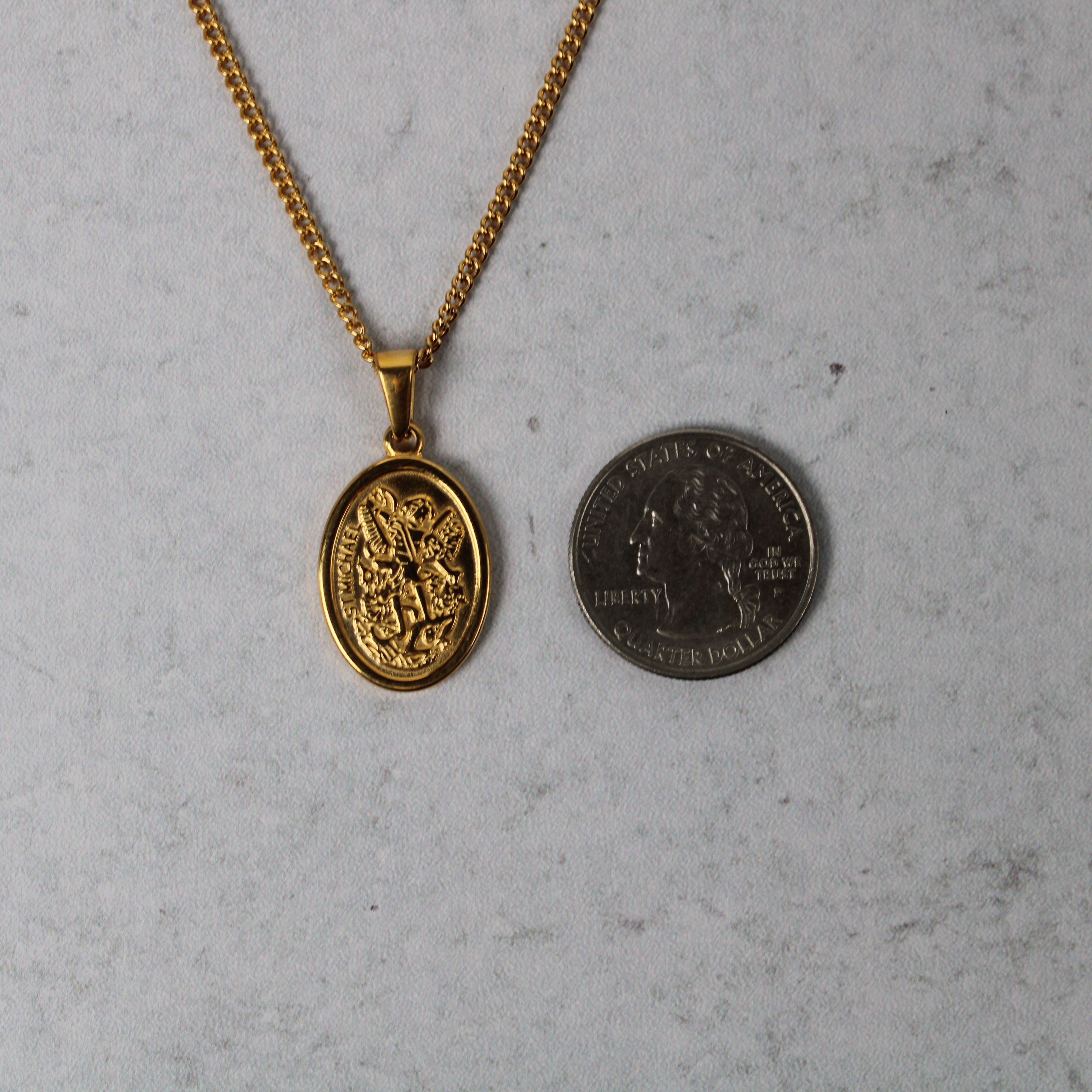 Jewelry Gold Saint Michael Pendant Chain Necklace Size ONE SIZE - 5 Thumbnail