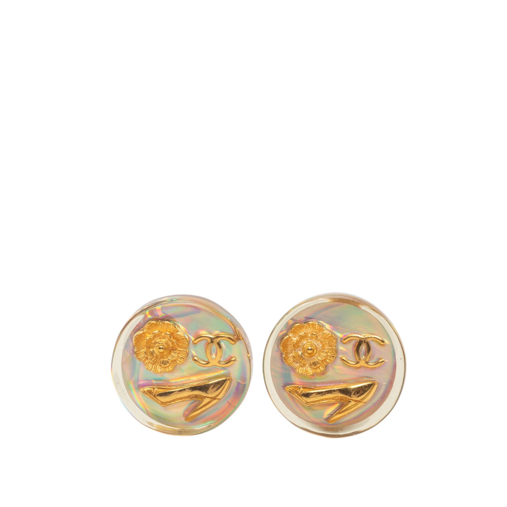 Chanel Chanel CC Gold Plated Resin Camellia Button Clip On Earrings Size ONE SIZE - 1 Thumbnail