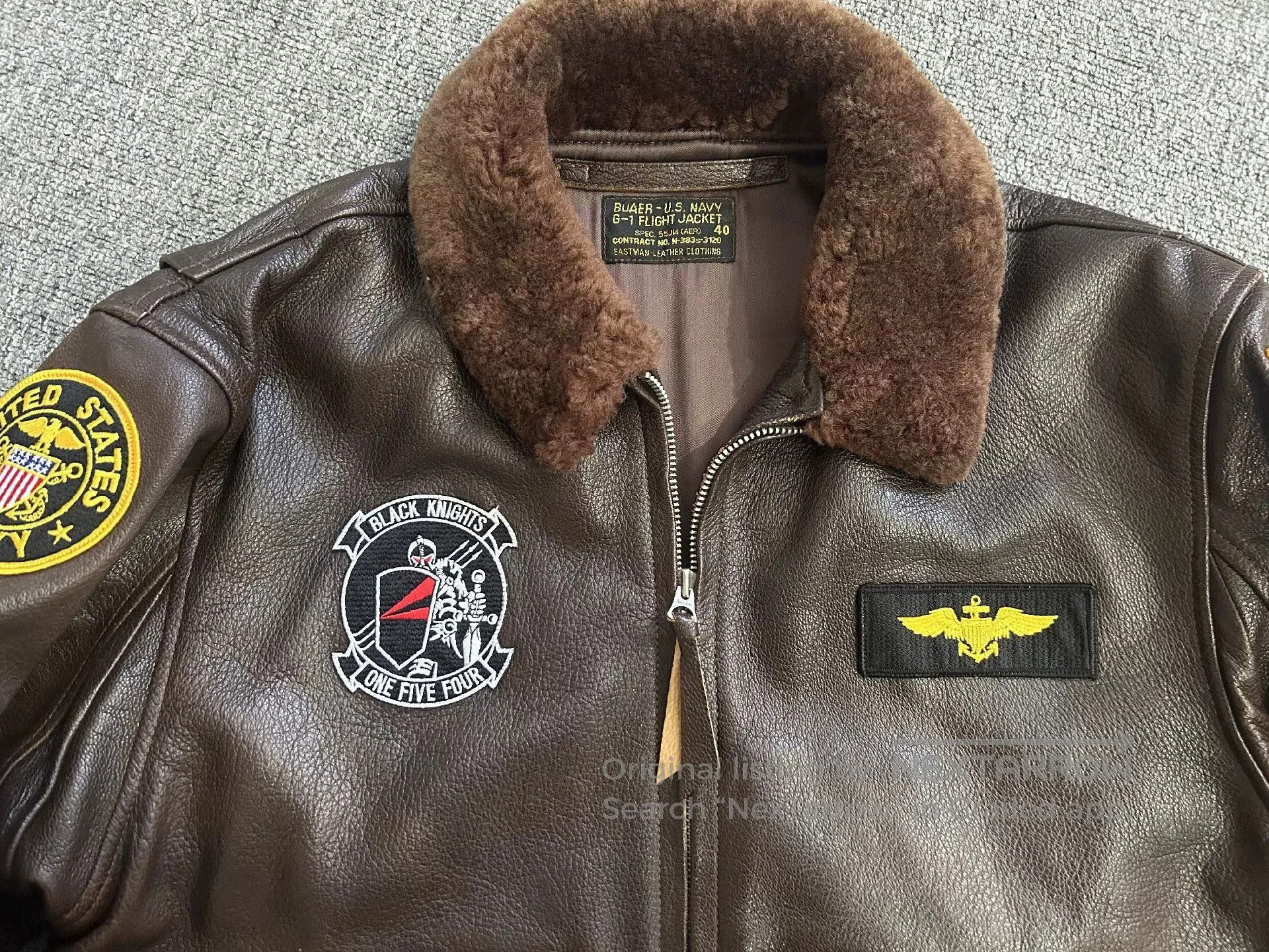 Eastman Leather Clothing brown leather pilot jacket with patches. Size US L / EU 52-54 / 3 - 2 Thumbnail