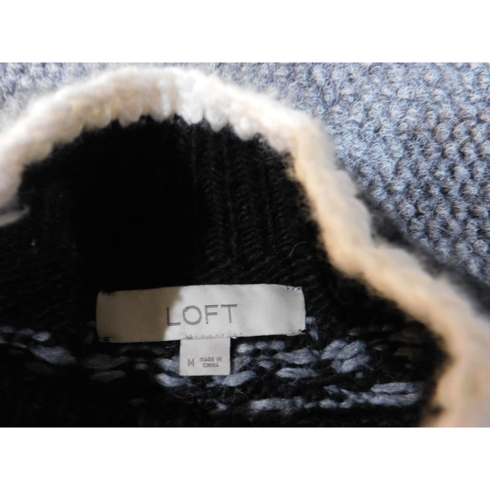 Loft LOFT Geometric Knit Pullover Sweater Medium Gray Wool Acrylic Rib Knit Long Sleeve High Neck Womens Regular Size M Size M / US 6-8 / IT 42-44 - 6 Thumbnail