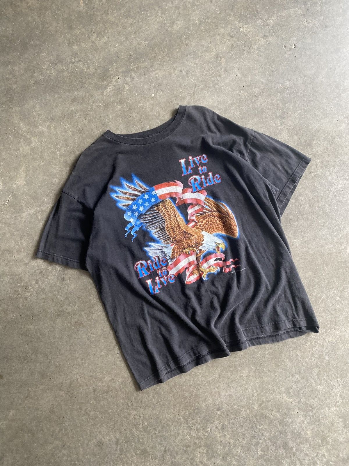 Harley Davidson Vintage Biker Live To Ride, Ride To Live Eagle Flames Tee Size US XL / EU 56 / 4 - 2 Thumbnail