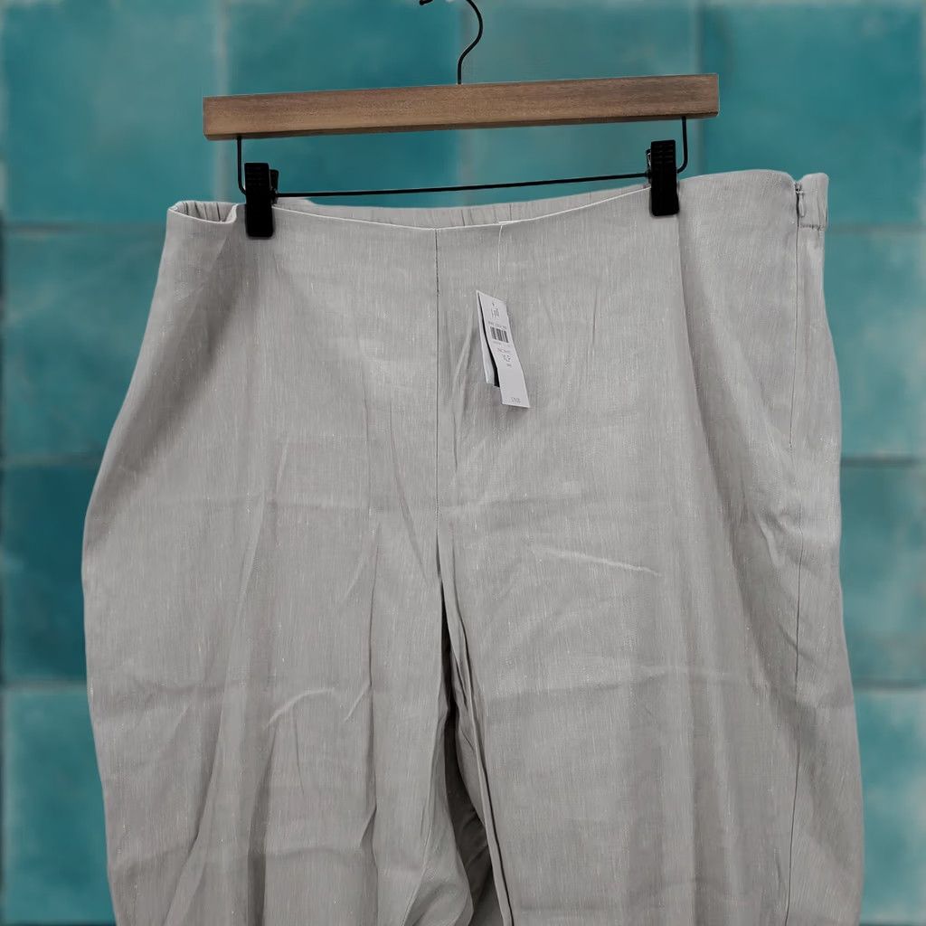 J. Jill J.Jill Pants Womens XL Petite Zinc White Linen Stretch Side Zip Ankle Button NWT Size 40" / US 18 - 1 Thumbnail