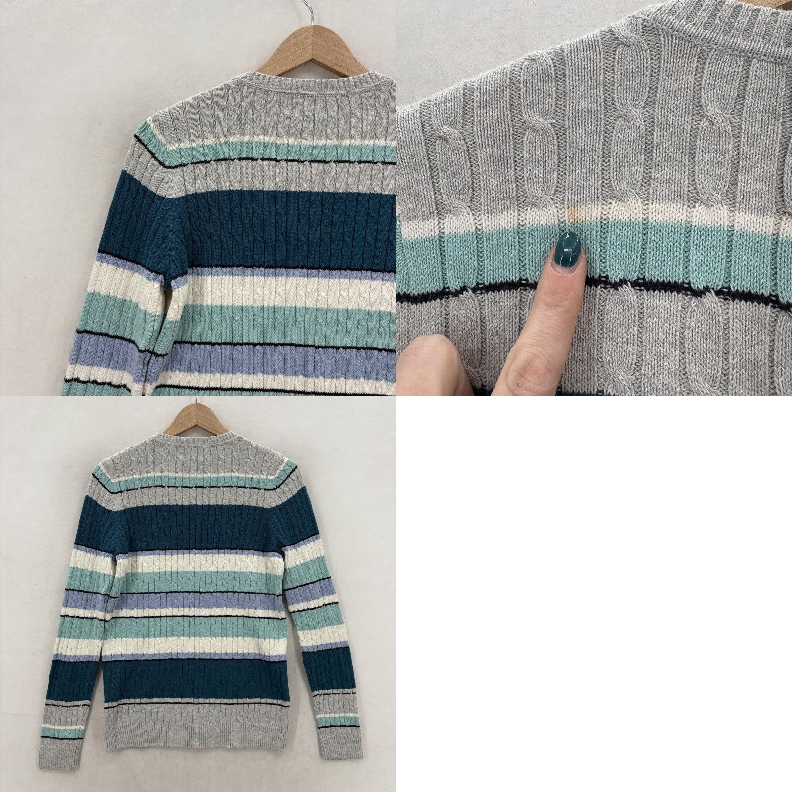 Croft & Barrow Croft & Barrow Womens Small Multicolor Stripe V Neck Cable Knit Sweater Preppy Size S / US 4 / IT 40 - 9 Thumbnail