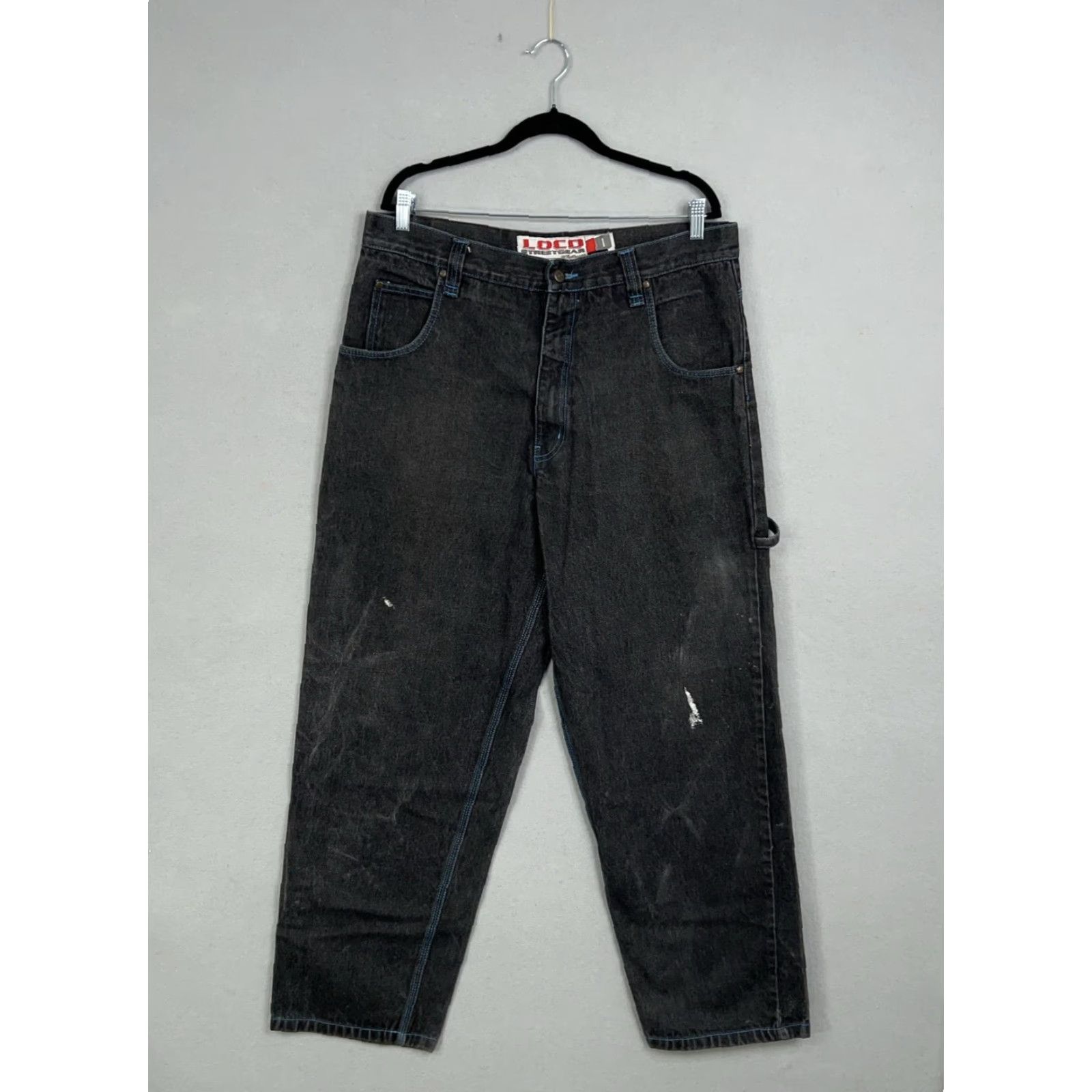 Vintage VINTAGE Loco Streetgear Jeans Mens 38x33 Baggy Carpenter Hammer Loop denim Pants Black/Charcoal Size US 38 / EU 54 - 2 Thumbnail