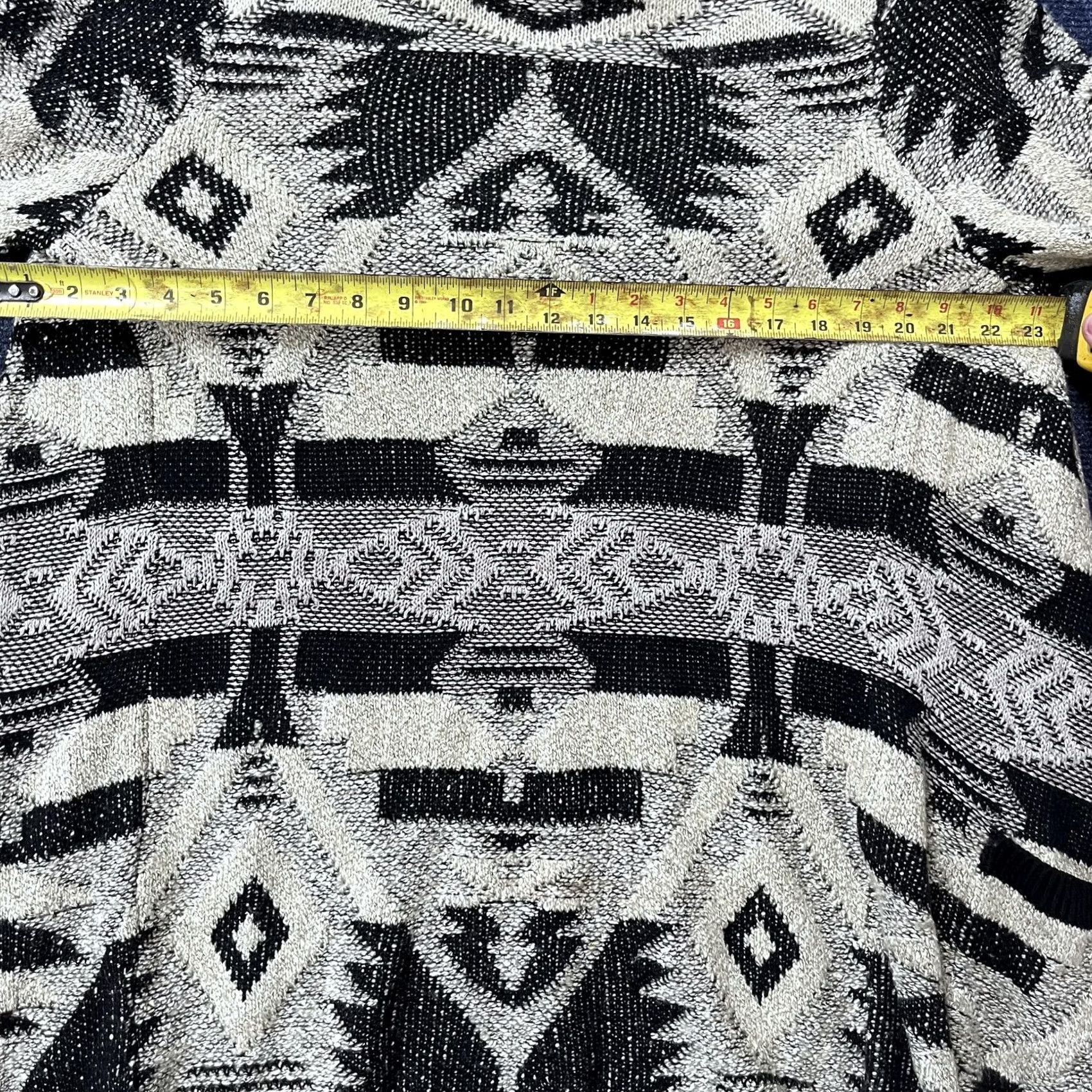 Lucky Brand Lucky Brand Sweater Cardigan Womens Medium Black White Aztec Knit Open Front Geometric Patterned Crewneck Longline Casual Size M / US 6-8 / IT 42-44 - 4 Thumbnail