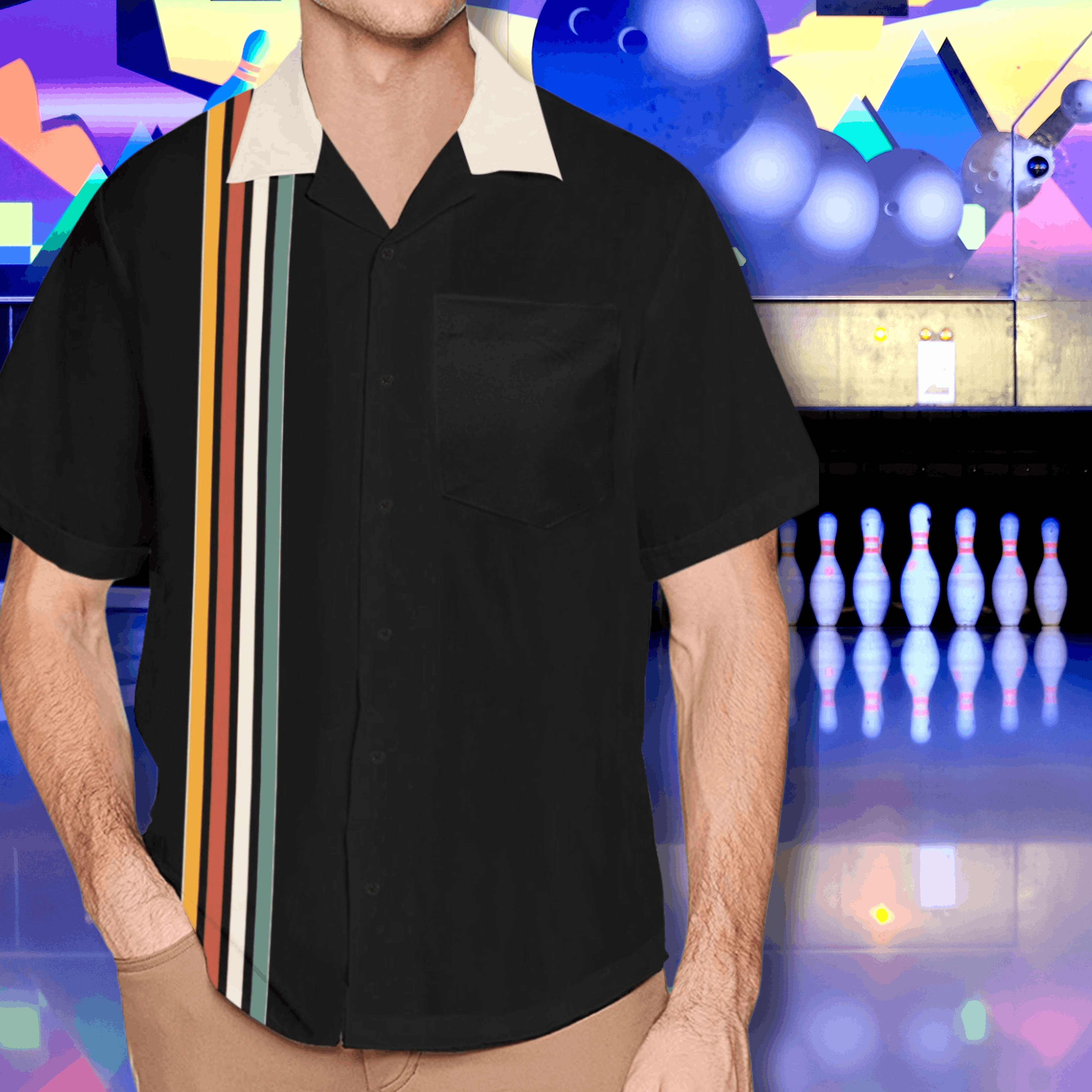 Other Striped Retro Vintage Inspired Button Up Black Racer Size US M / EU 48-50 / 2 - 1 Thumbnail