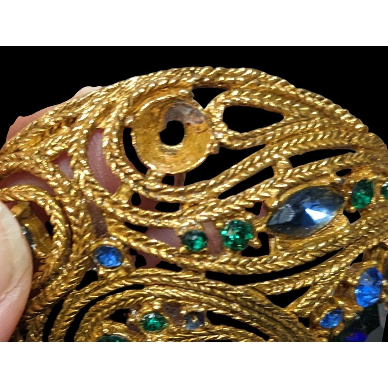 Other Vintage Glam Gold Tone Brooch With Blue And Green Gems Size ONE SIZE - 5 Thumbnail