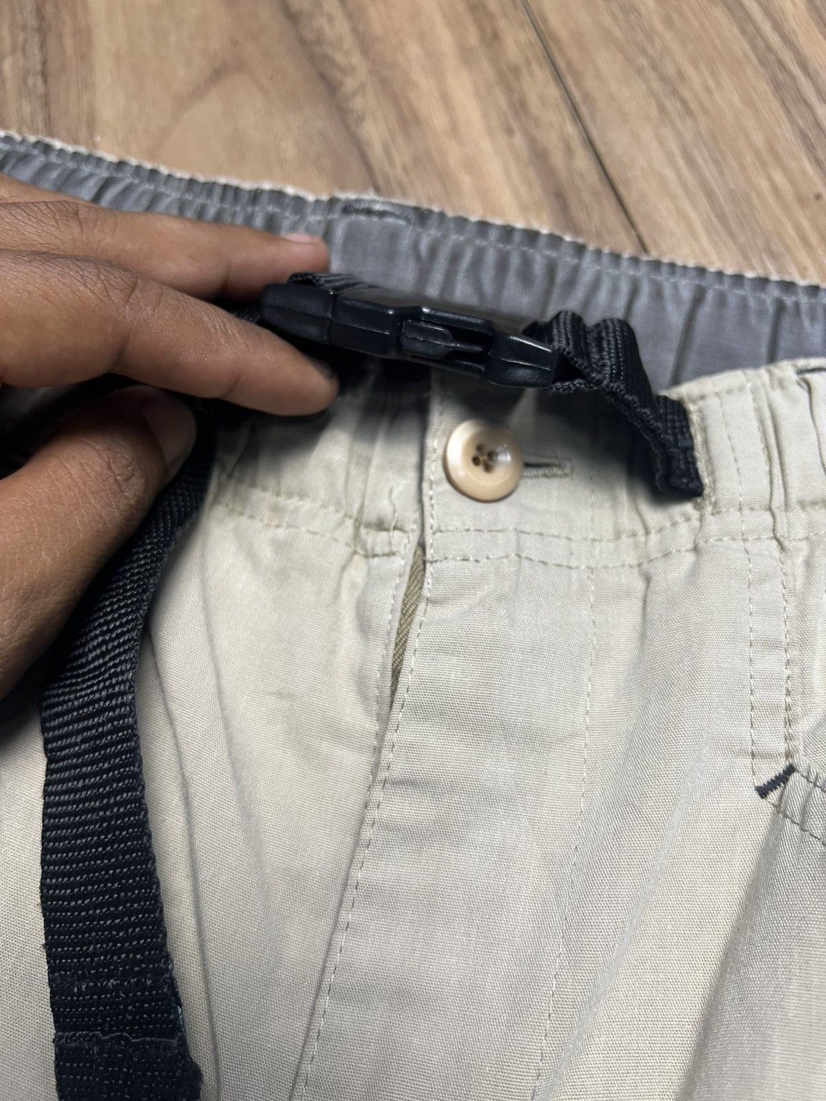 If Six Was Nine Khaki Baggy Cargo Pants with Gothic Print & Skull Patch (40) Size US 27 - 7 Thumbnail