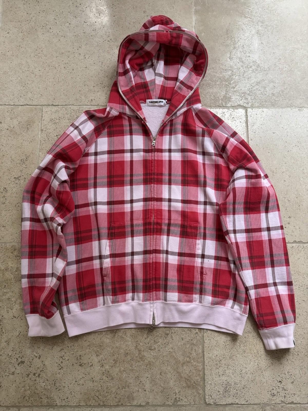 Bape A Bathing Ape Red Checkered Full Zip Hoodie - Size M Size US M / EU 48-50 / 2 - 2 Thumbnail