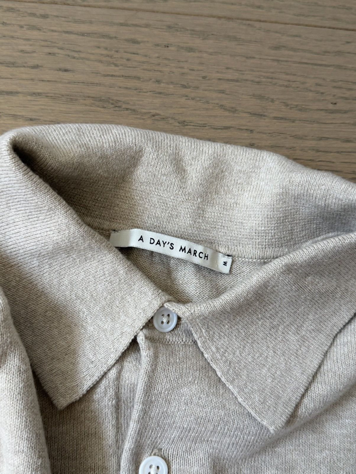 A Day's March Tan Knit Long Sleeve Cotton Polo Size US M / EU 48-50 / 2 - 3 Thumbnail