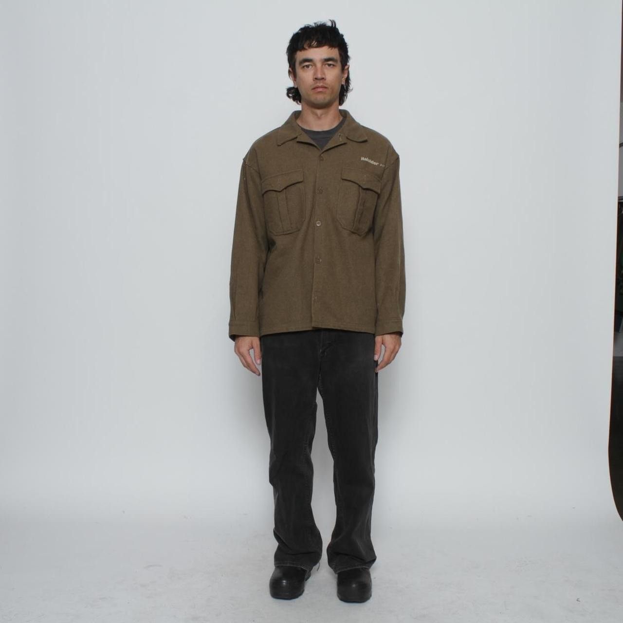 Vintage GREEN HEAVY WOOL BUTTONUP SHIRT WITH ITALSIDER GRAPHIC Size US XL / EU 56 / 4 - 3 Thumbnail