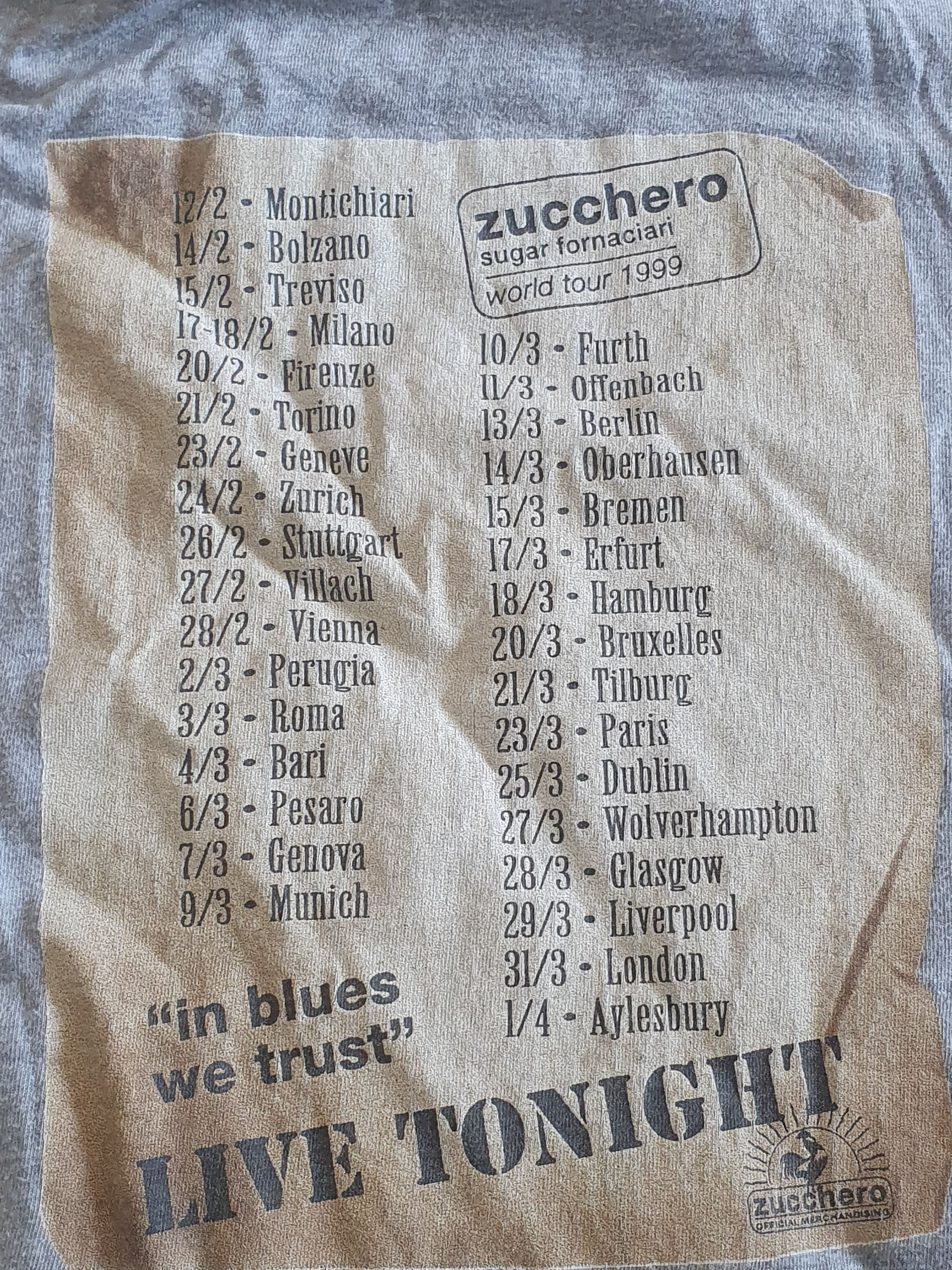 Band Tees × Hanes × Vintage Zucchero Blue Sugar Fornaciari World Tour Vtg 1999 tee sz L Size US L / EU 52-54 / 3 - 3 Thumbnail